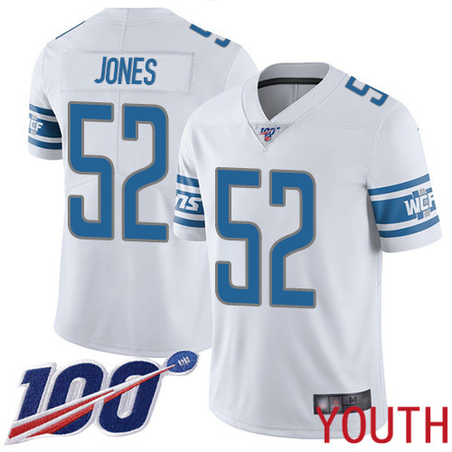 Detroit Lions Limited White Youth Christian Jones Road Jersey NFL Football 52 100th Season Vapor Untouchable